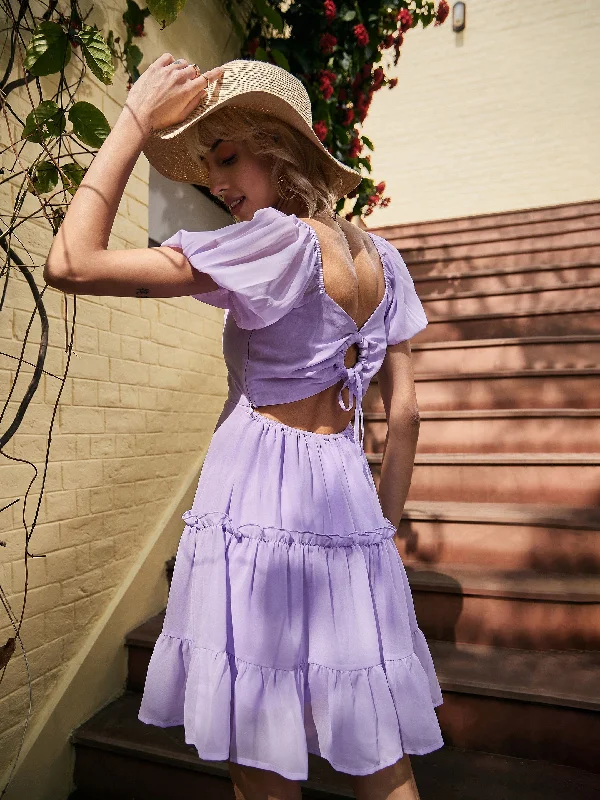 Dresses for winter-Women Lavender Sweetheart Neck Short Skater Dress