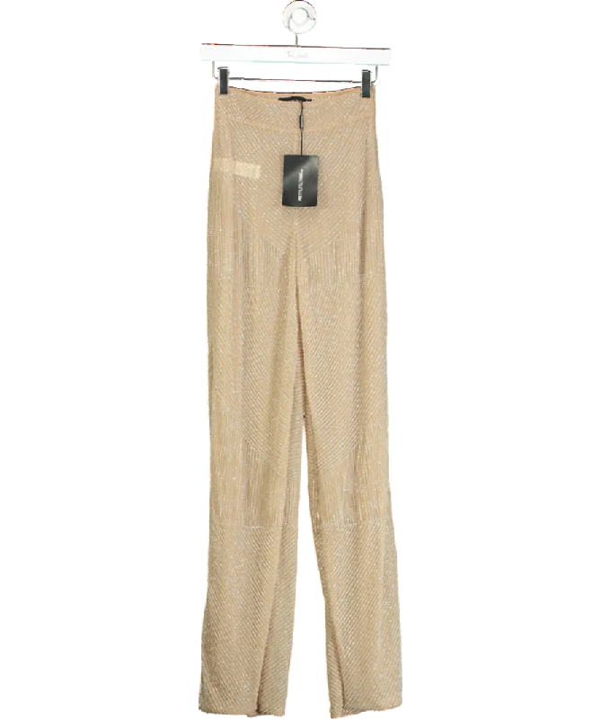 PrettyLittleThing Nude Embellished Wide Leg Trouser UK 6