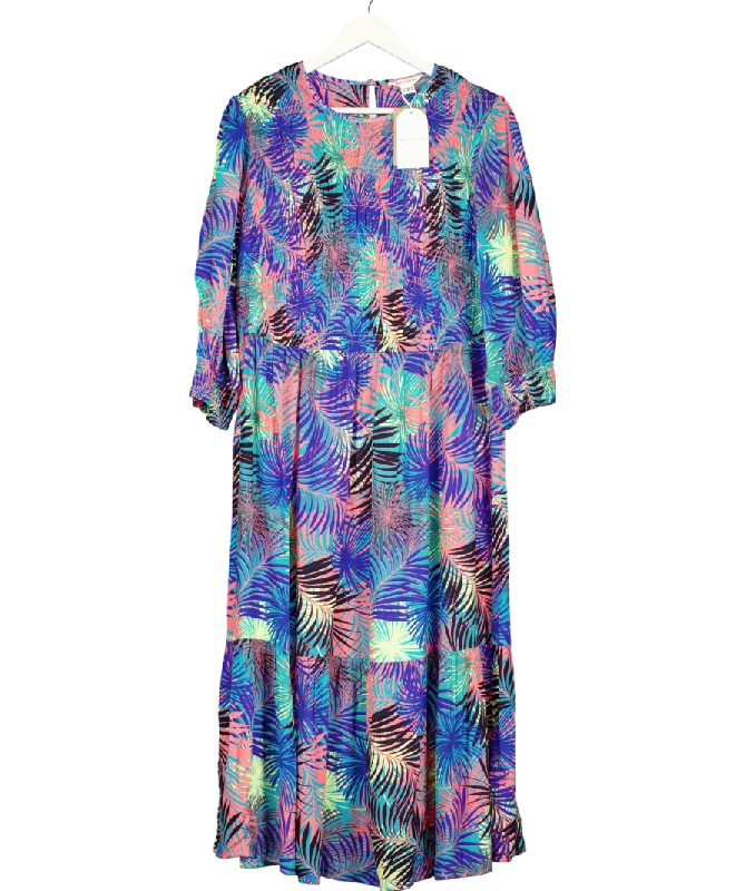 Monsoon Blue Tropical Leaf Print Midi Dress UK 18