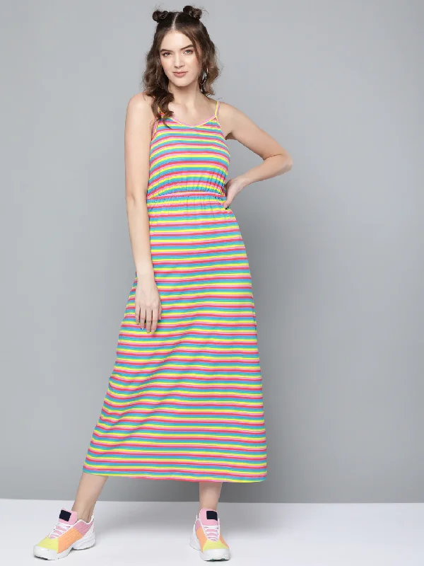 Dresses for toddlers-Rainbow Stripes Strappy Maxi Dress