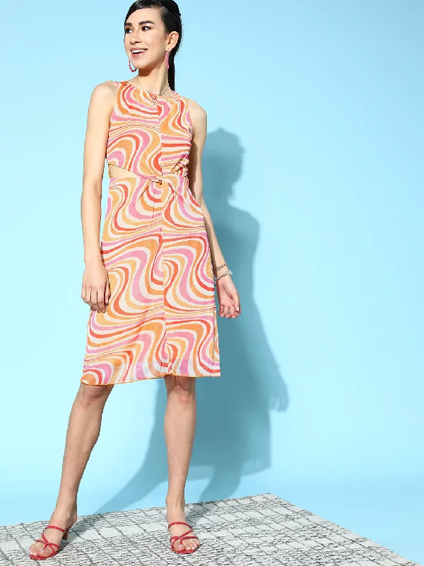 Dresses for nostalgic vibe-Women Multicolour Striped Front Twisted Dress