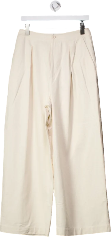 Jenni Kayne Cream Relaxed Wide Leg Trousers UK 6