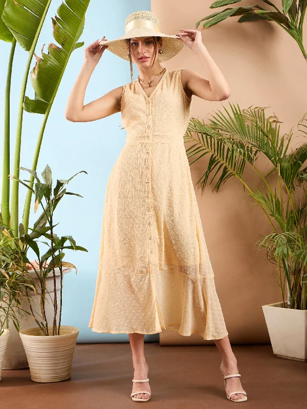 Dresses for period piece-Women Nude Dobby Frill Hem Midi Dress