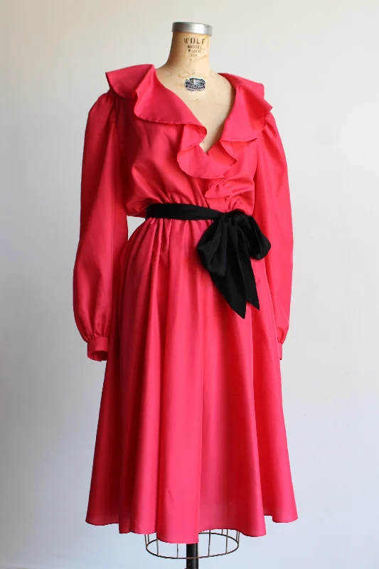 Dresses for bridesmaids-1970s Neon Pink Ruffle Dress