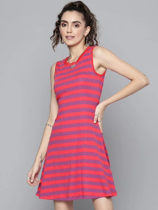 Dresses for revamped-Women Fuchsia & Purple Rib A-Line Dress