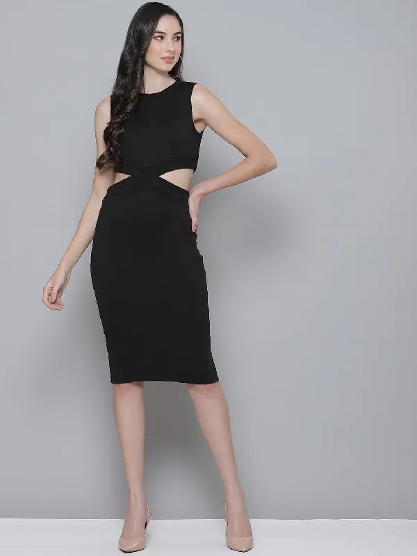 Dresses for homecoming-Black Rib Side Cut-Out Bodycon Dress