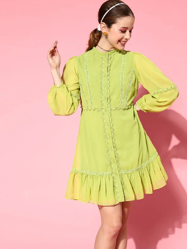 Dresses for forever style-Women Green Lace Detail Dress