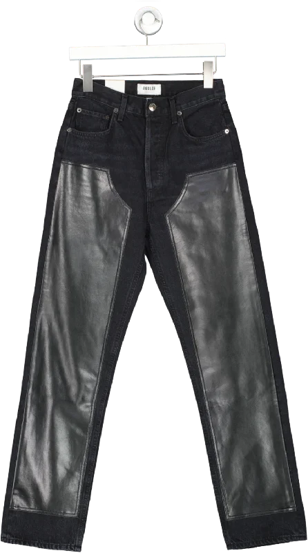 AGOLDE Black Ryder Jeans With Leather Panels W25