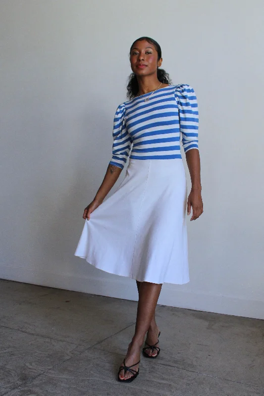 Dresses for century style-1980s Blondie Striped Knit Puff Sleeve Dress