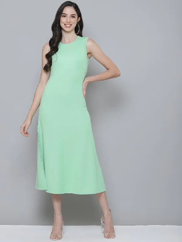 Dresses for work-Mint Green Rib A-Line Maxi Dress