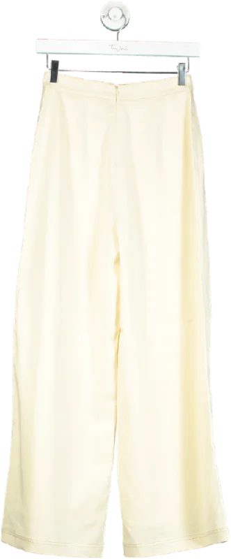 Sancia Cream High-Waisted Wide-Leg Trousers UK XS