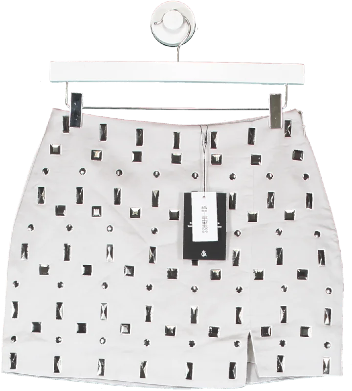 4th & Reckless Metallic Daphne Silver Embellished Mini Skirt UK 6