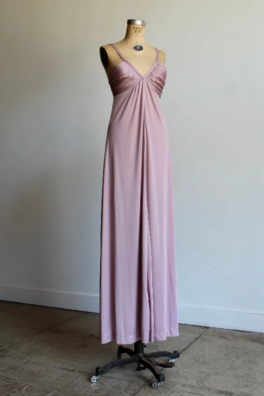 Dresses for petite women-1970s Mauve Pink Pleated Bust Maxi Sun Dress