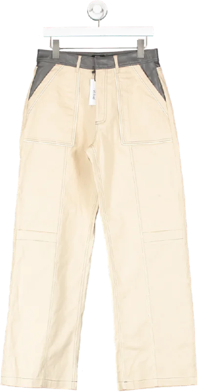 Nasty Gal Beige Twill & Faux Leather Straight Leg Pants UK 12