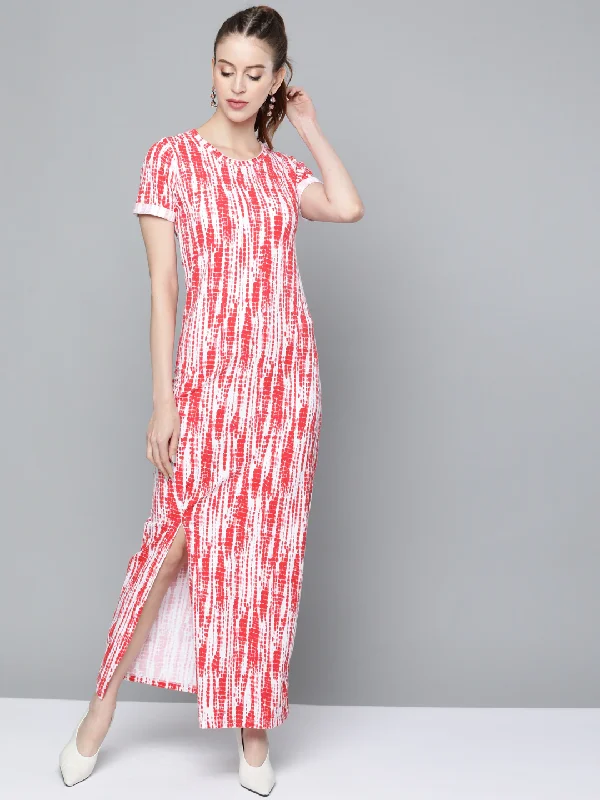 Dresses for nursing moms-Red Tie & Dye Back Criss Cross Neck Maxi