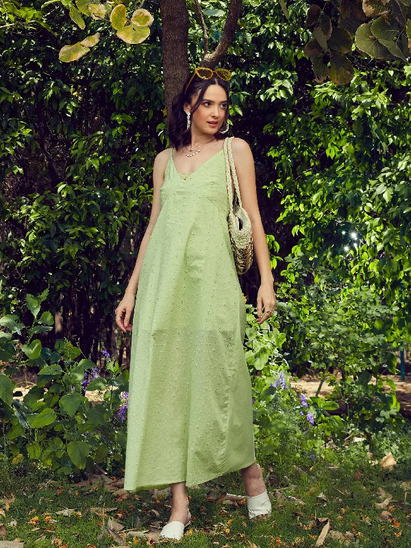 Dresses for legendary-Women Lime Green Schiffli Strappy Maxi Dress