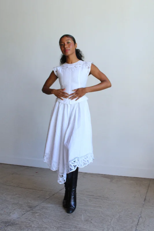 Dresses for decade look-1980s White Irish Linen & Lace Cutout Dress