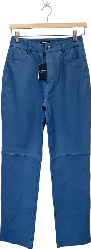 Whistles Blue Straight Leg Leather Trouser UK 08